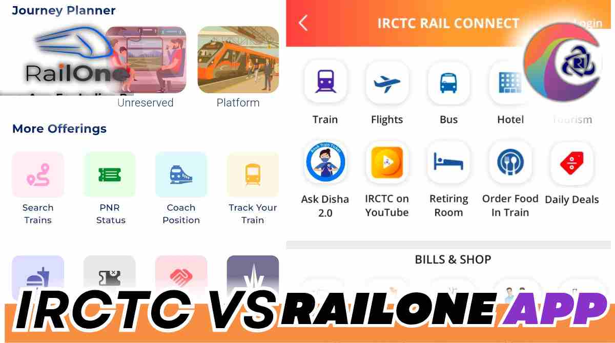 Home IRCTC vs RailOne App Comparison